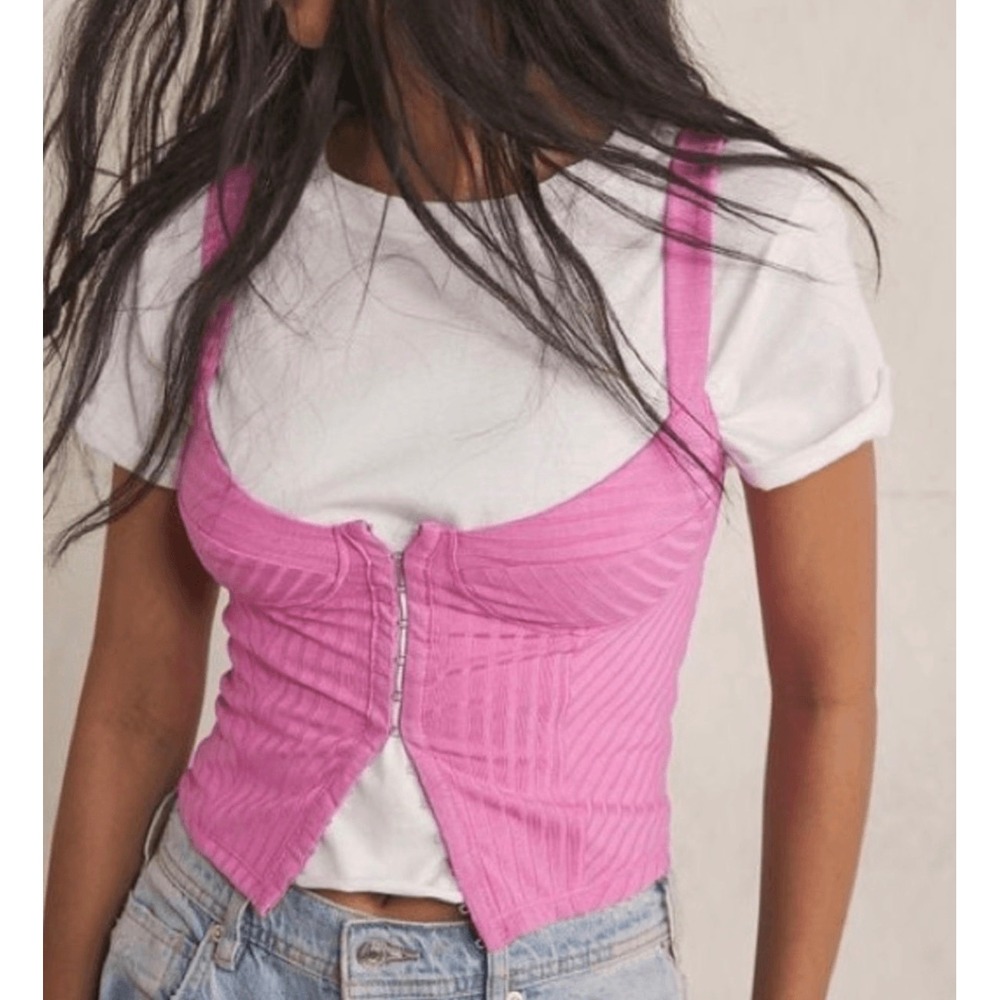 Free People sz S Intimately Serenity Pink Sweetheart Corset Layering Romantic - Picture 2 of 10